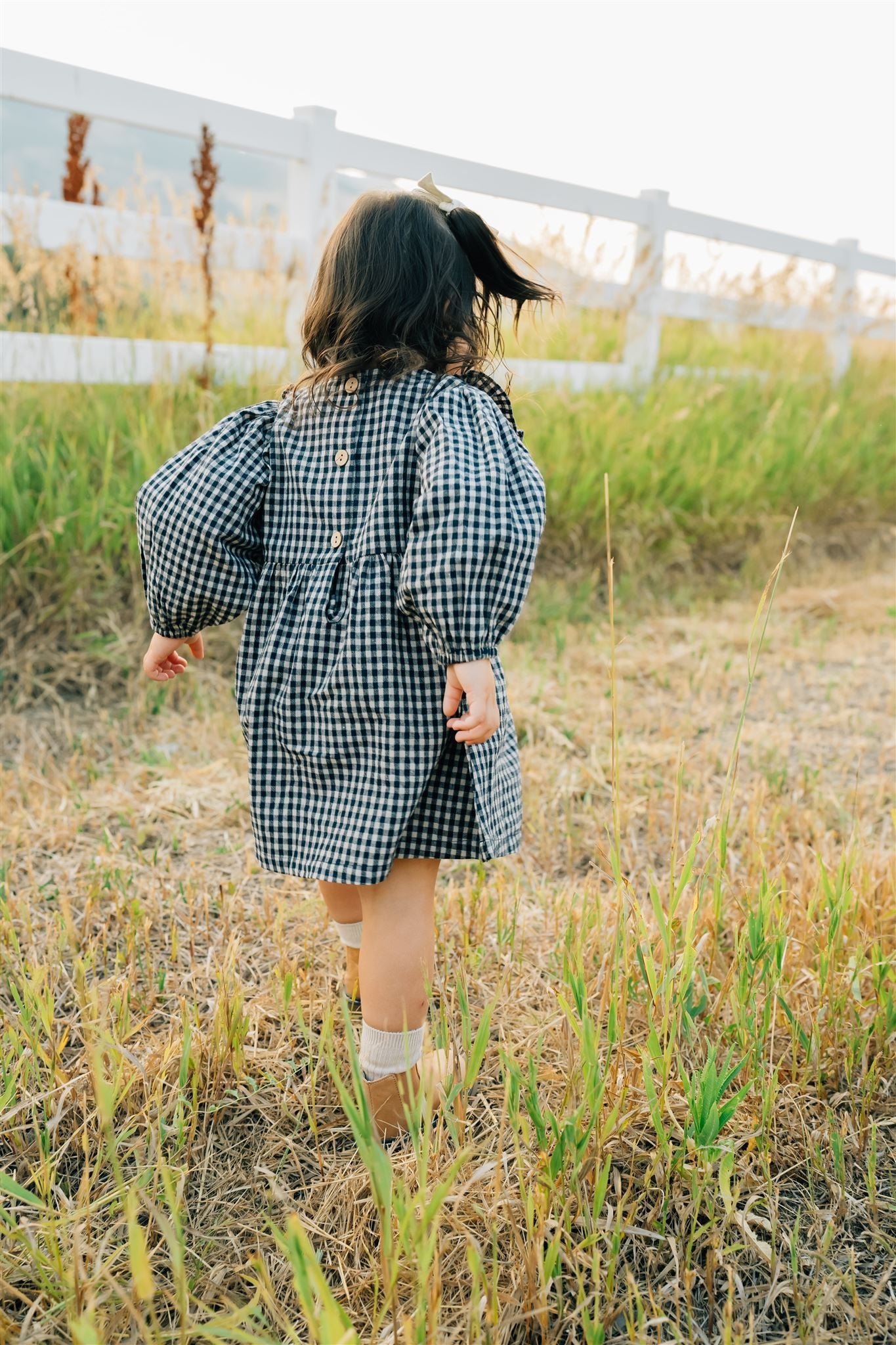 Mebie Baby Gingham Long Sleeve Ruffle Linen Dress - Atara & Co