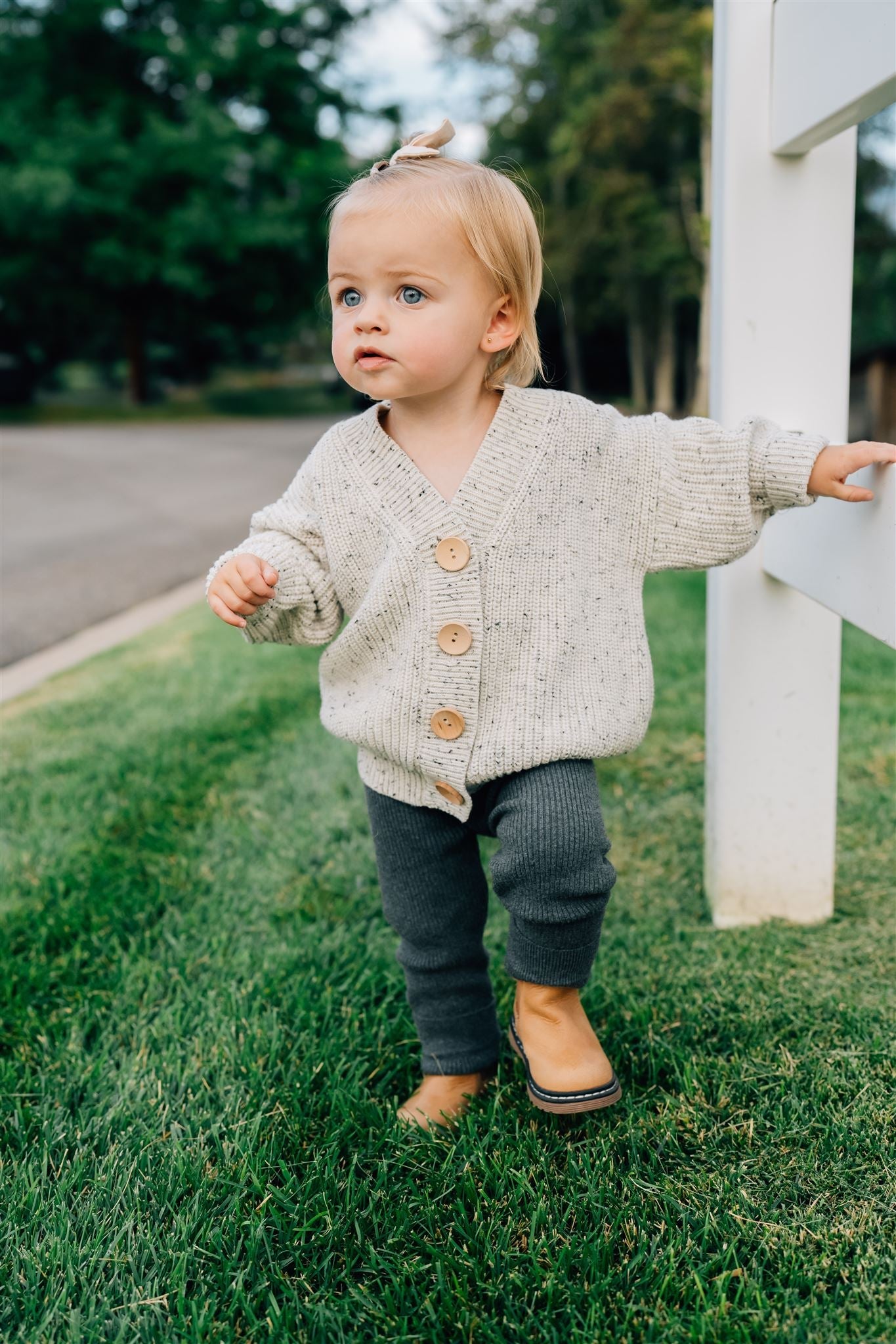 Mebie Baby Heather Grey Chunky Knit Cardigan - Atara & Co