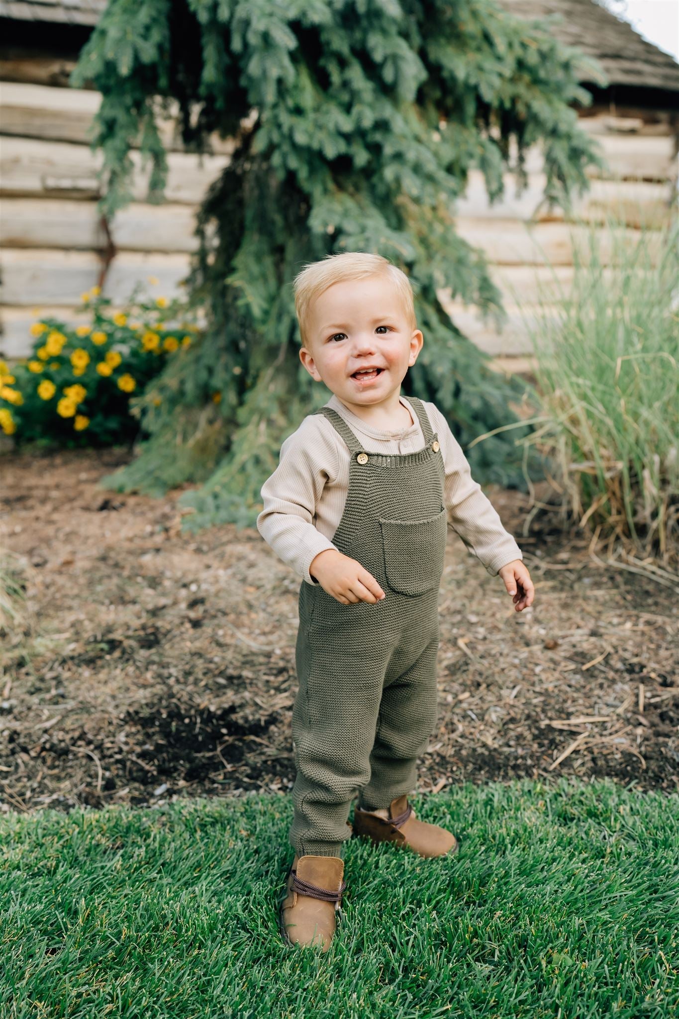 Mebie Baby Olive Knit Overalls - Atara & Co