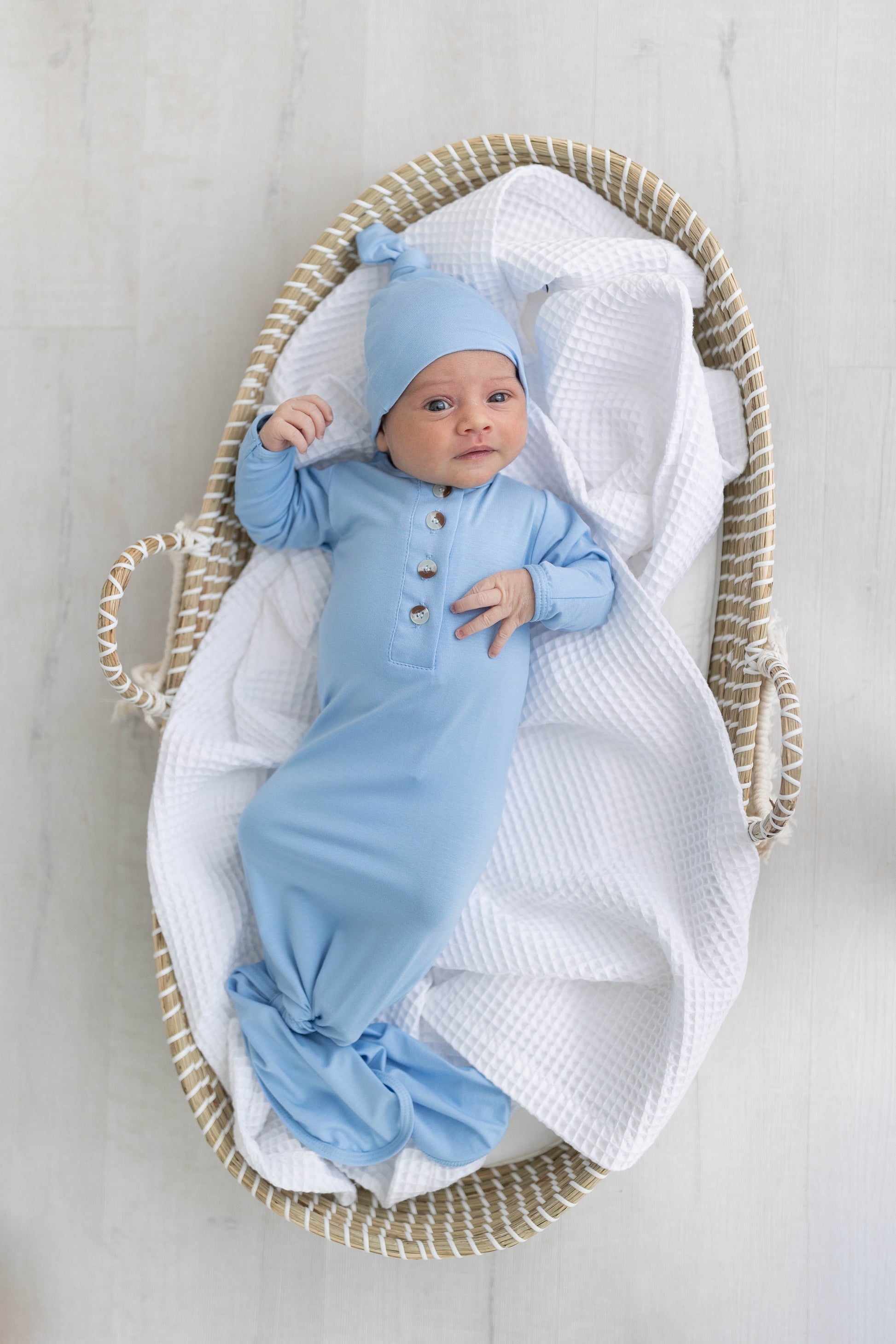 Stroller Society Knotted Gown Set - Baby Blue - Atara & Co