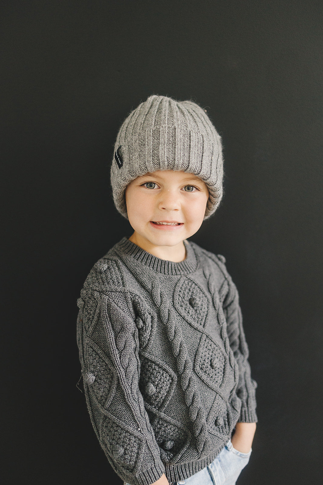 Mebie Baby Chunky Knit Beanie - Grey - Atara & Co