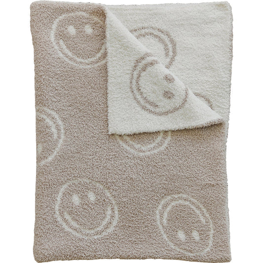 Mebie Baby Plush Blanket - Taupe Smiley - Atara & Co