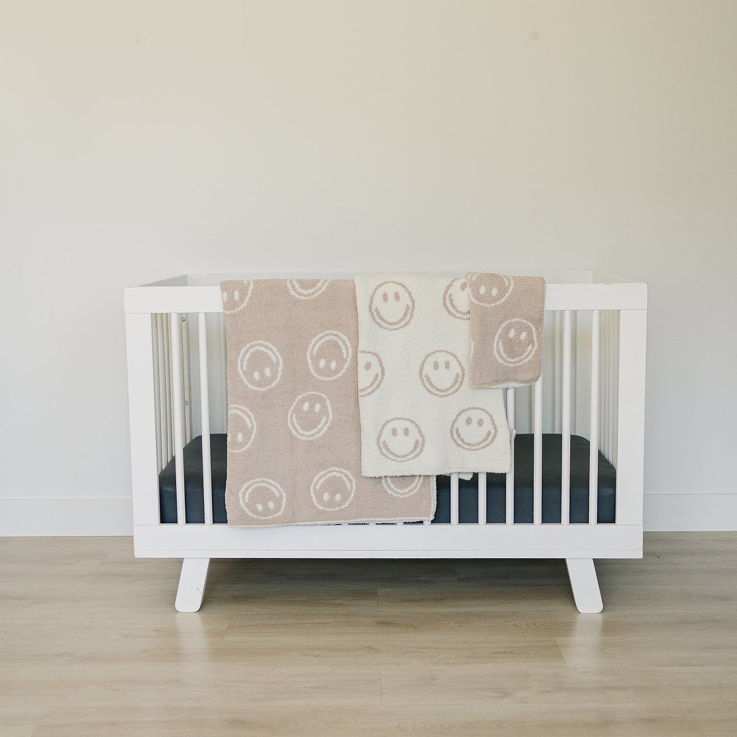 Mebie Baby Plush Blanket - Taupe Smiley - Atara & Co