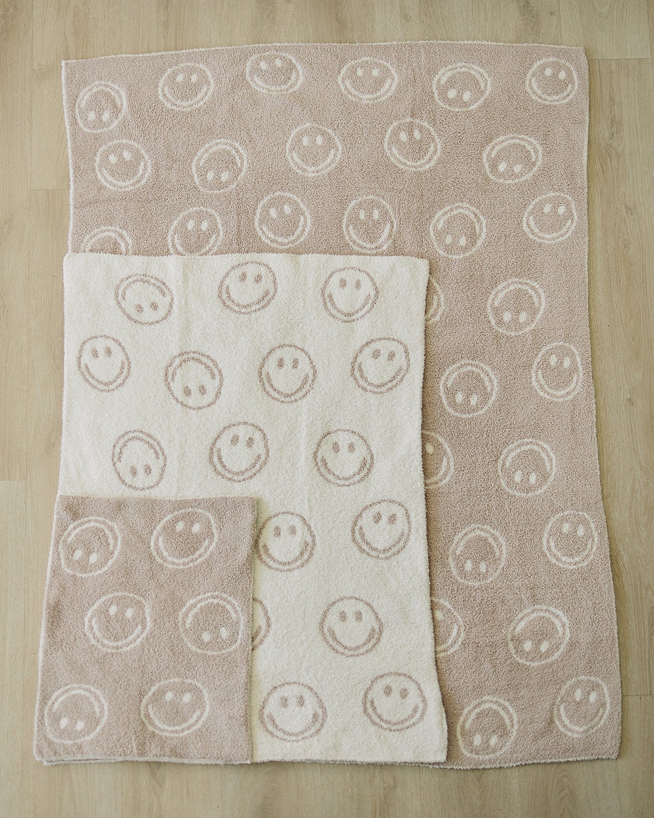 Mebie Baby Plush Blanket - Taupe Smiley - Atara & Co