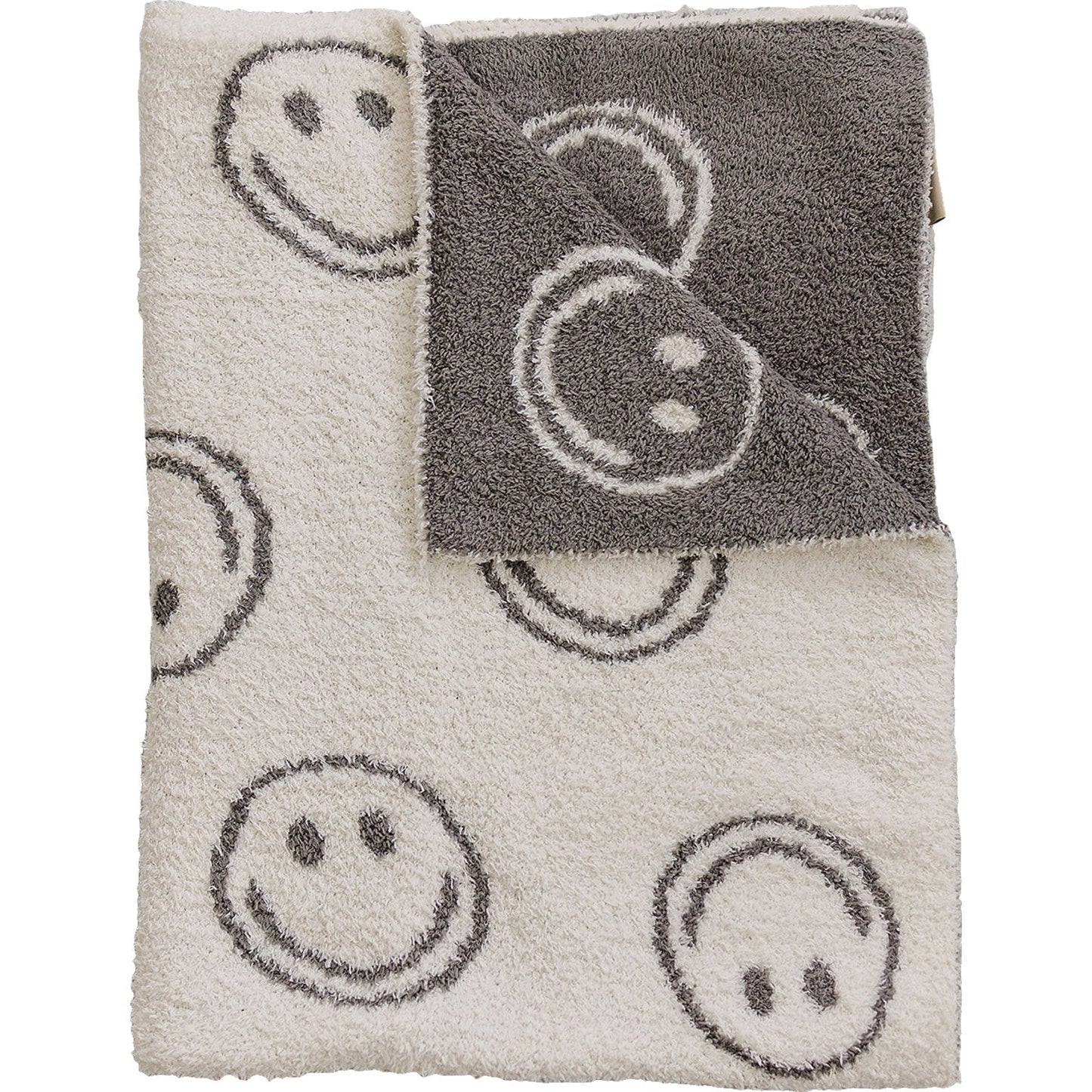 Mebie Baby Plush Blanket - Charcoal Smiley - Atara & Co