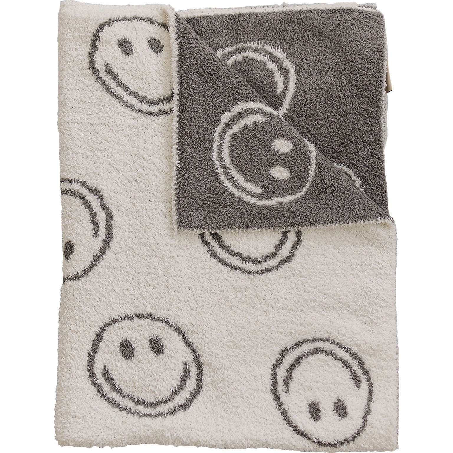 Mebie Baby Plush Blanket - Charcoal Smiley - Atara & Co