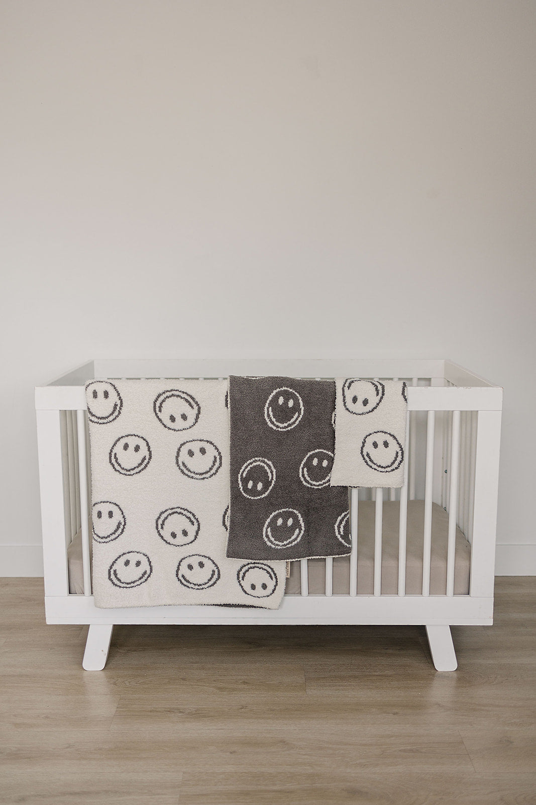 Mebie Baby Plush Blanket - Charcoal Smiley - Atara & Co