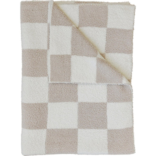 Mebie Baby Plush Blanket - Taupe Checkered - Atara & Co