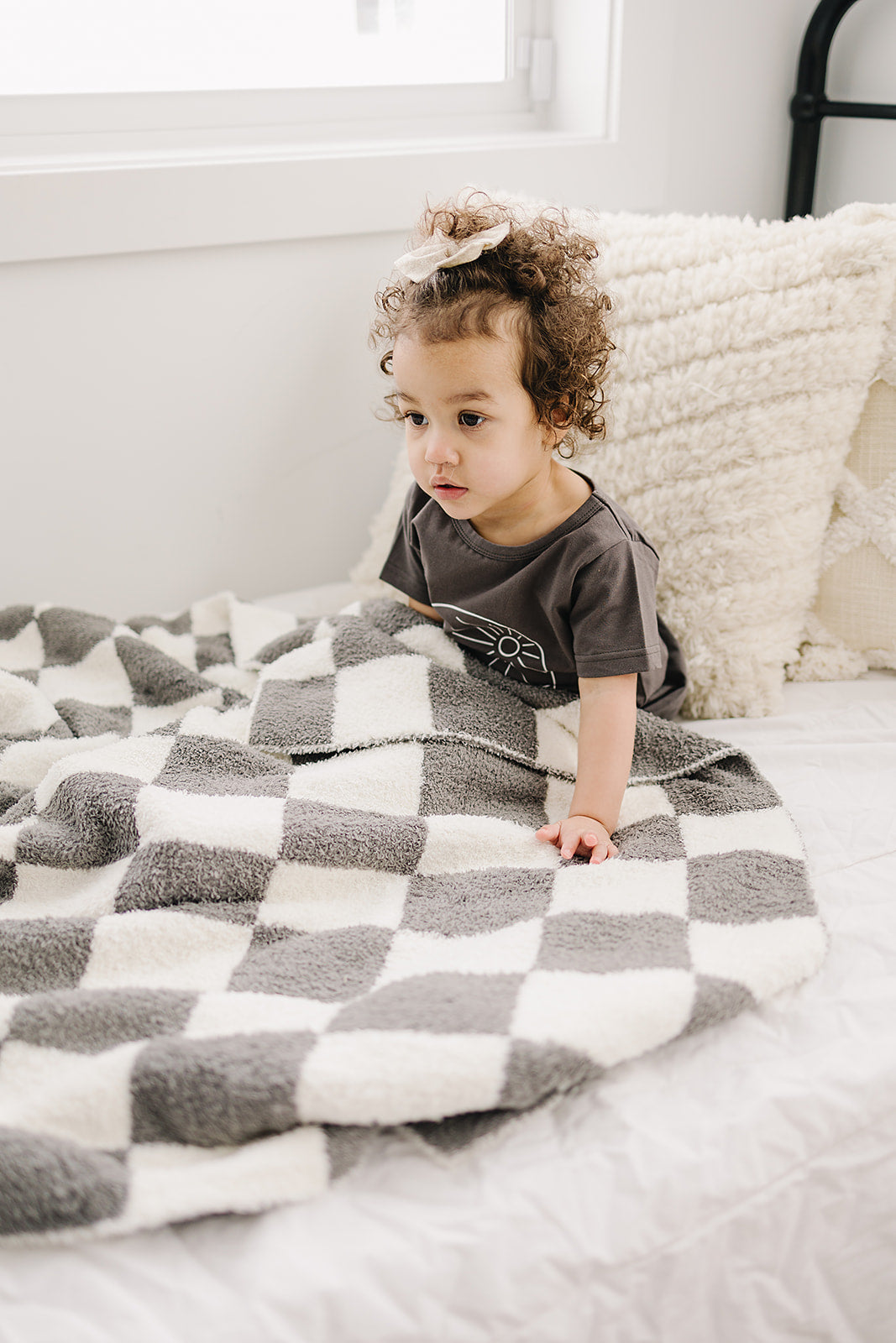 Mebie Baby Plush Blanket - Charcoal Checkered - Atara & Co