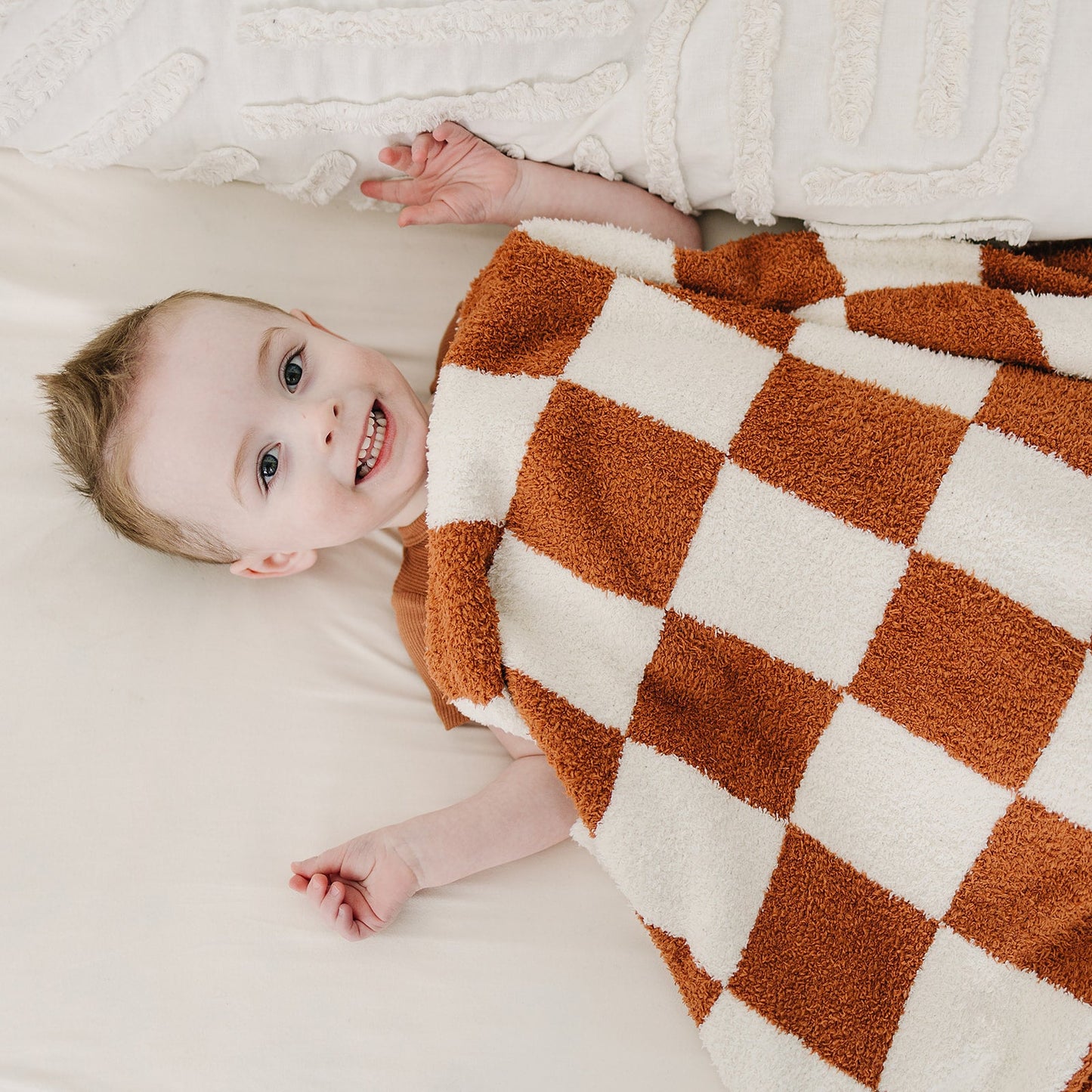 Mebie Baby Plush Blanket - Rust Checkered - Atara & Co