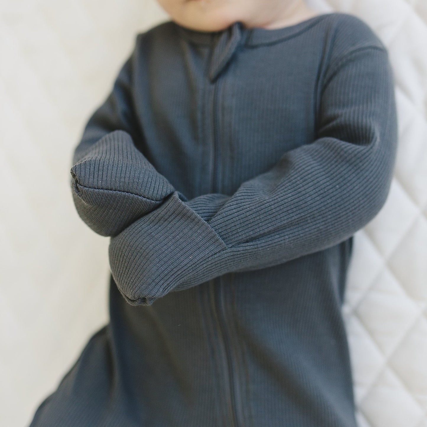 Mebie Baby Ribbed Romper - Charcoal - Atara & Co