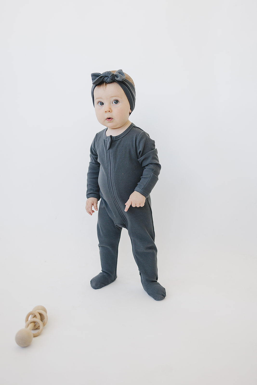 Mebie Baby Ribbed Romper - Charcoal - Atara & Co