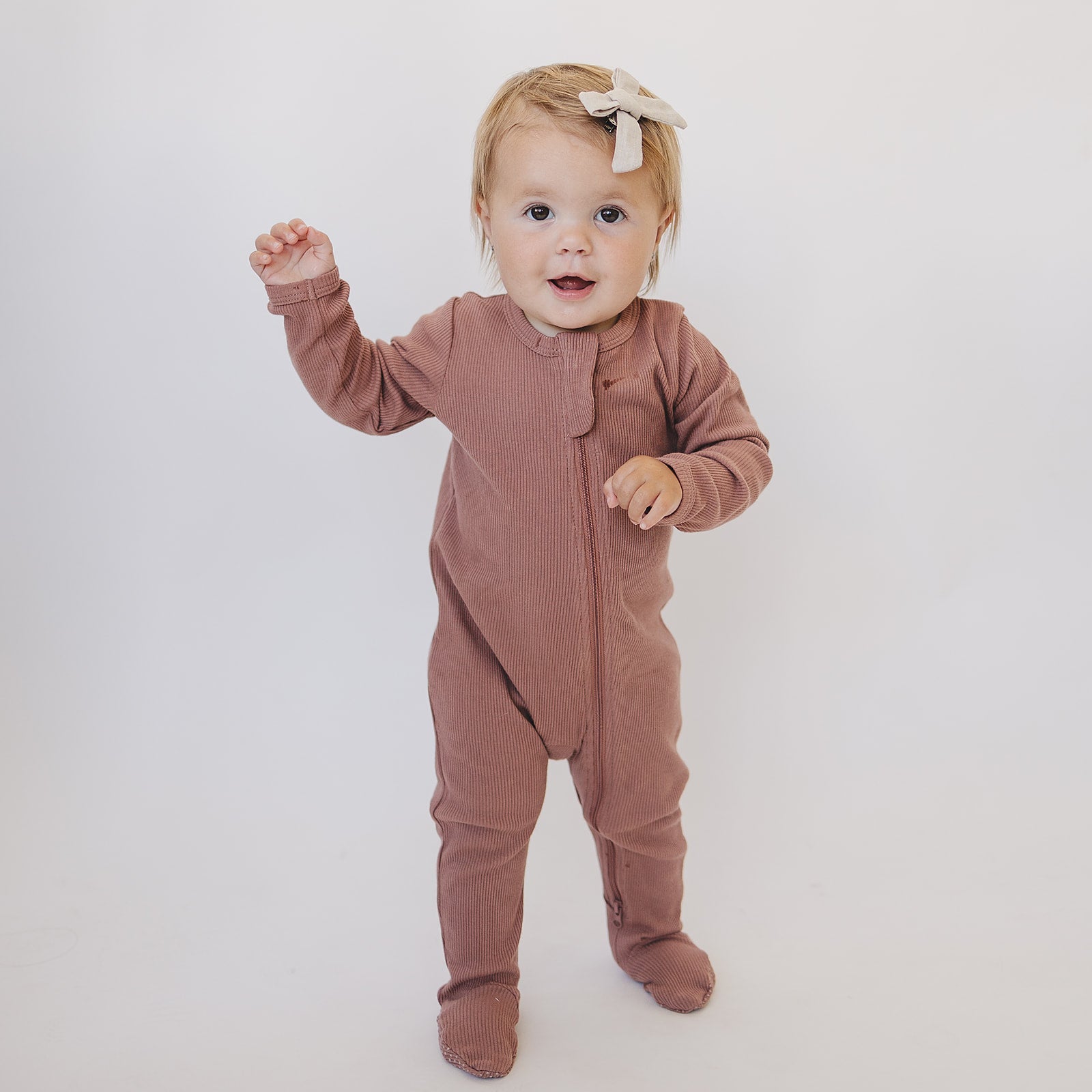 Mebie Baby Ribbed Romper - Dusty Rose - Atara & Co