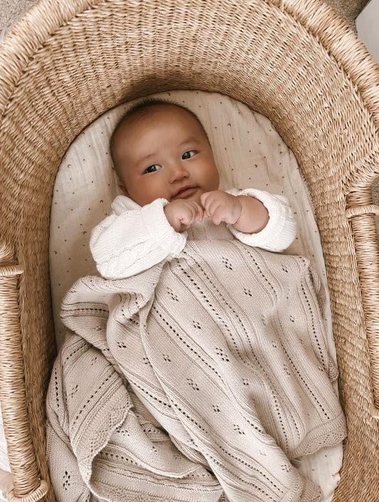 Luna + Luca Pointelle Baby Blanket - Beige - Atara & Co