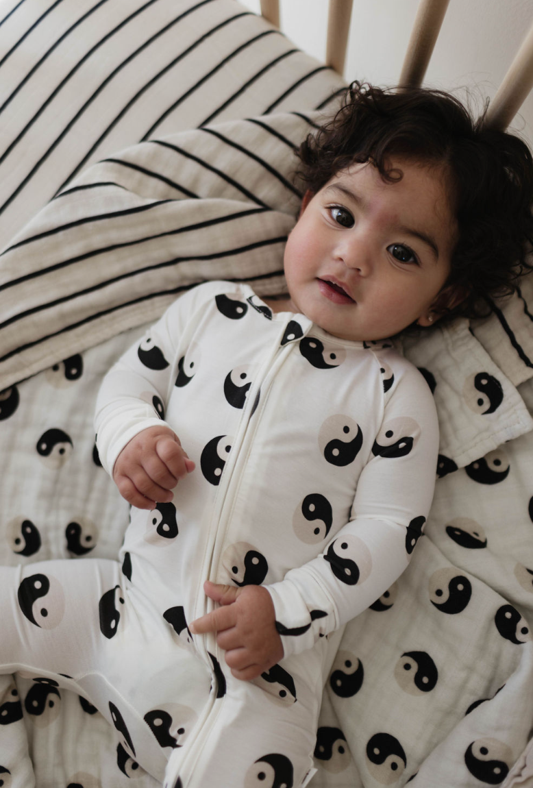 Forever French Bamboo Zip Romper - Black & White Yin Yang