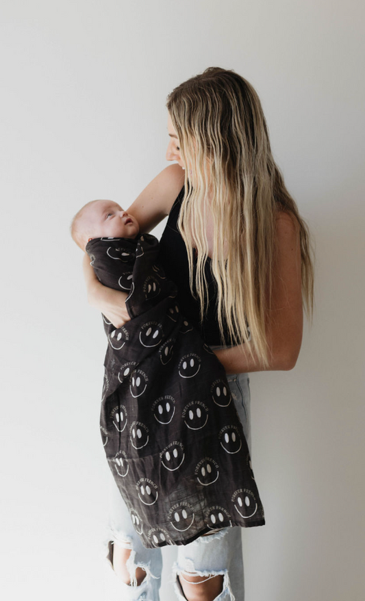 Forever French Muslin Swaddle - Smile Black - Atara & Co