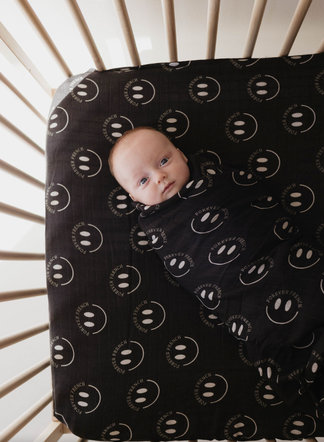 Forever French Muslin Swaddle - Smile Black - Atara & Co