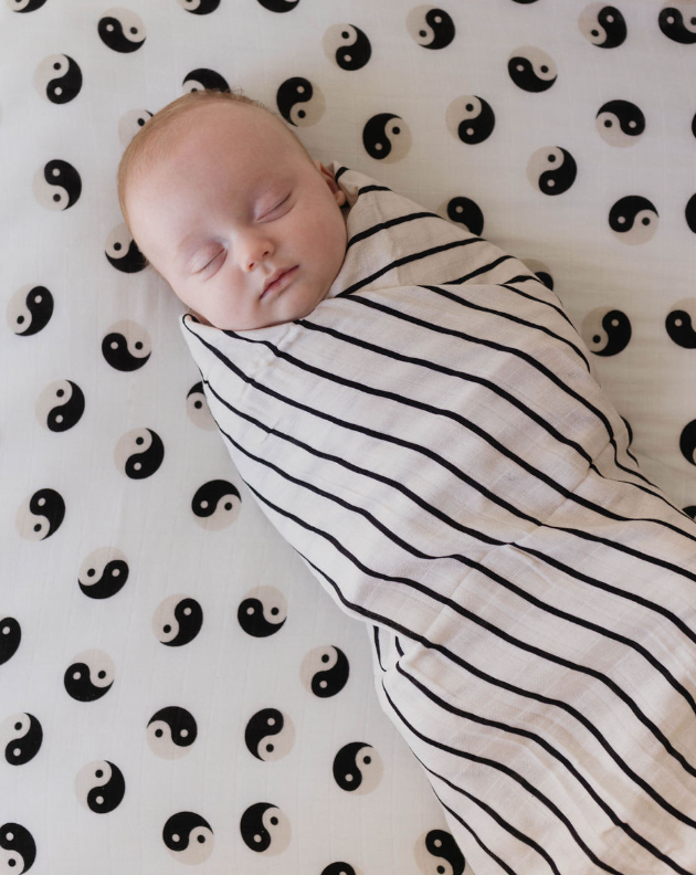 Forever French Muslin Swaddle - Grey & Black Stripe - Atara & Co