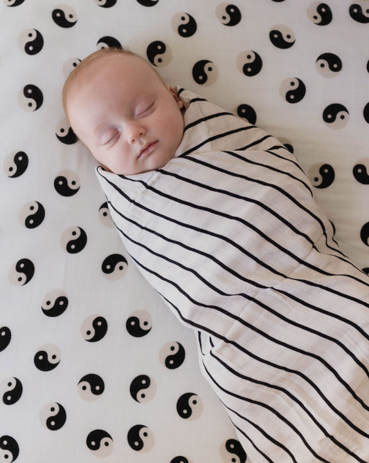 Forever French Muslin Swaddle - Grey & Black Stripe - Atara & Co