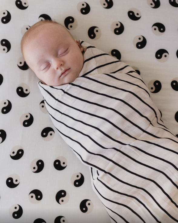 Forever French Muslin Swaddle - Grey & Black Stripe - Atara & Co