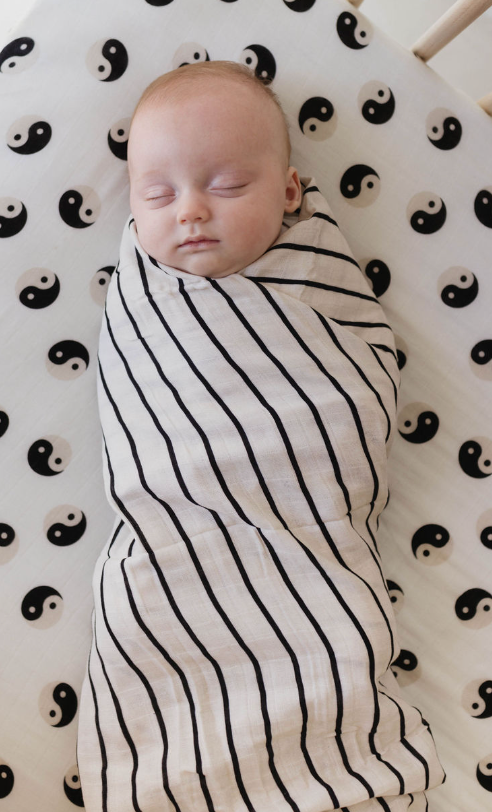 Forever French Muslin Swaddle - Grey & Black Stripe - Atara & Co