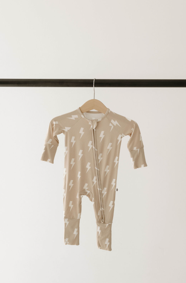 Forever French Bamboo Romper - Tan & Cream Lightning Bolt