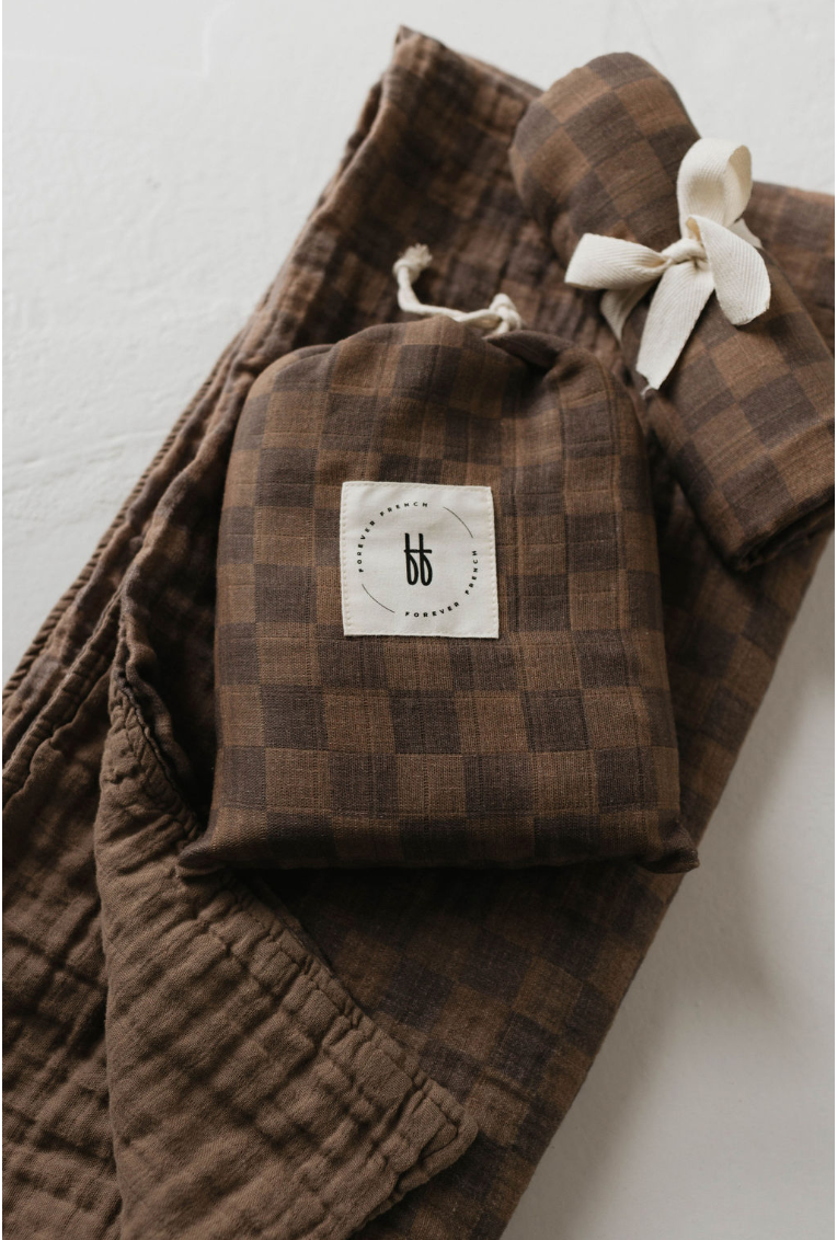 Forever French Muslin Swaddle - Faded Brown Checkerboard