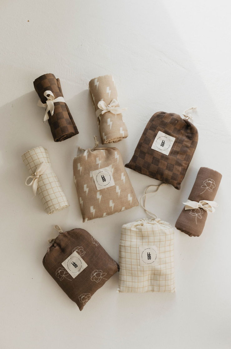 Forever French Muslin Swaddle - Faded Brown Checkerboard