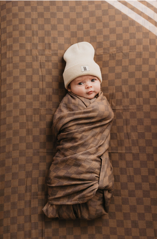 Forever French Muslin Swaddle - Faded Brown Checkerboard