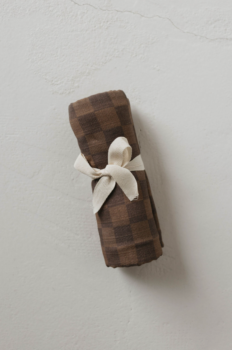 Forever French Muslin Swaddle - Faded Brown Checkerboard