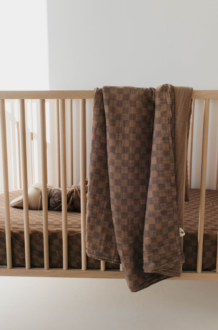 Forever French Muslin Swaddle - Faded Brown Checkerboard