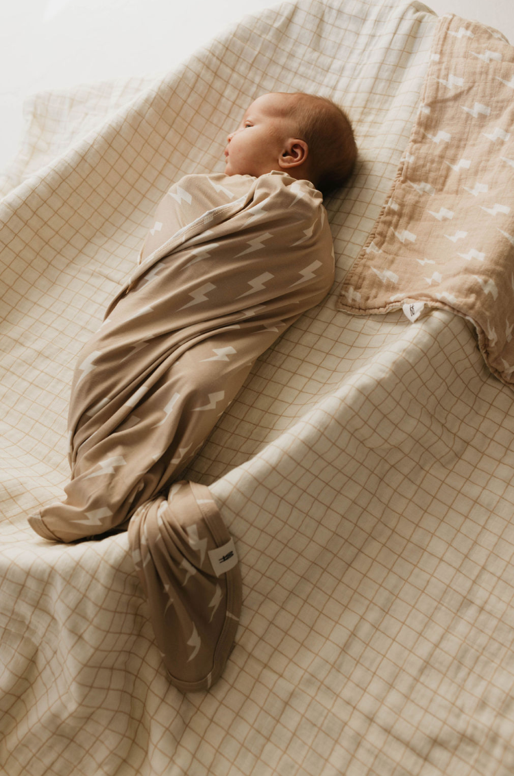 Forever French Bamboo Swaddle - Tan & Cream Lightning Bolt