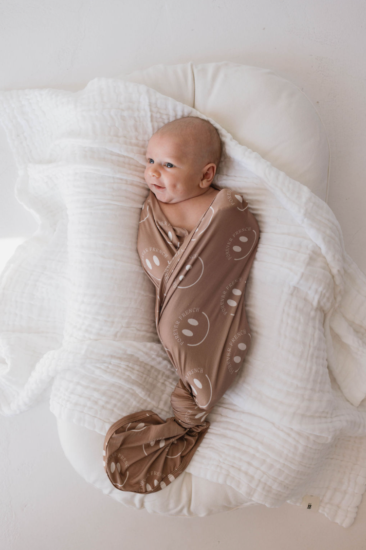 Forever French Bamboo Swaddle - Clay FF Smile - Atara & Co