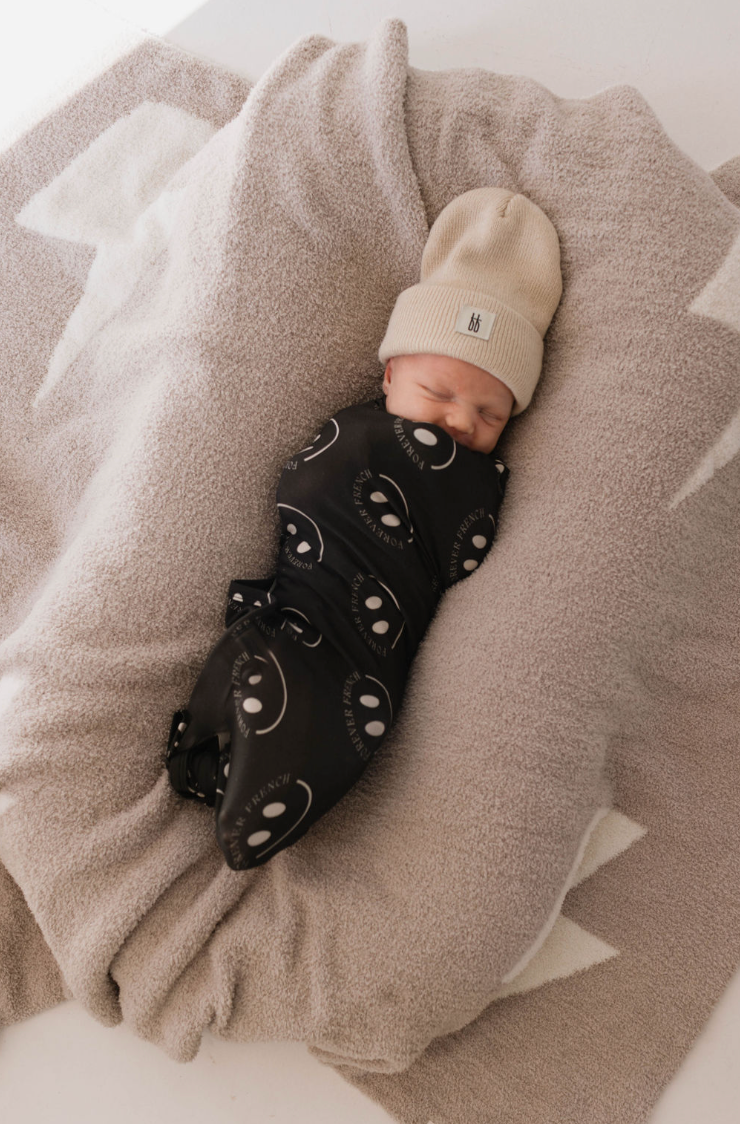 Forever French Bamboo Swaddle - FF Smile Charcoal - Atara & Co