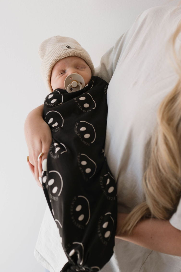 Forever French Bamboo Swaddle - FF Smile Charcoal - Atara & Co