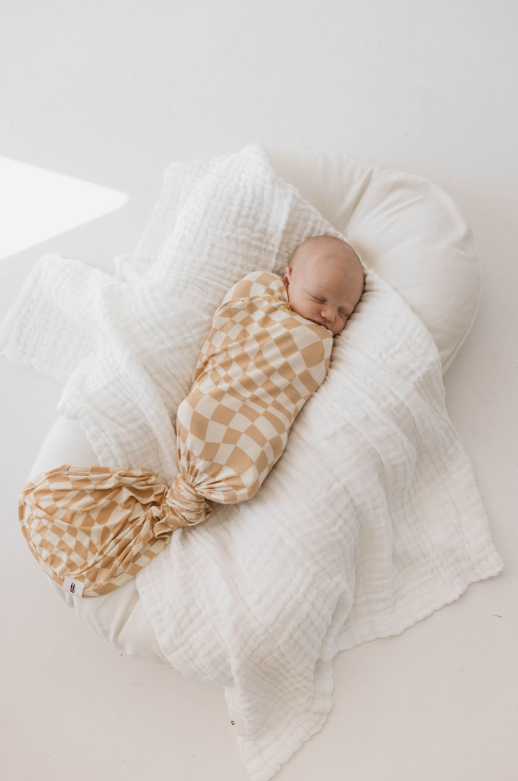 Forever French Bamboo Swaddle - Gold Coast Wavy Checker - Atara & Co