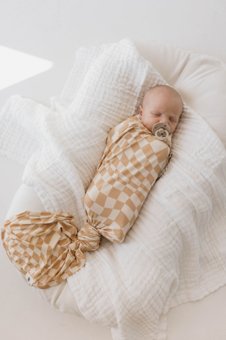 Forever French Bamboo Swaddle - Gold Coast Wavy Checker - Atara & Co