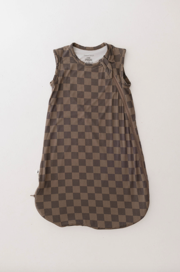 Forever French Bamboo Sleep Sack - Faded Brown Checkerboard - Atara & Co