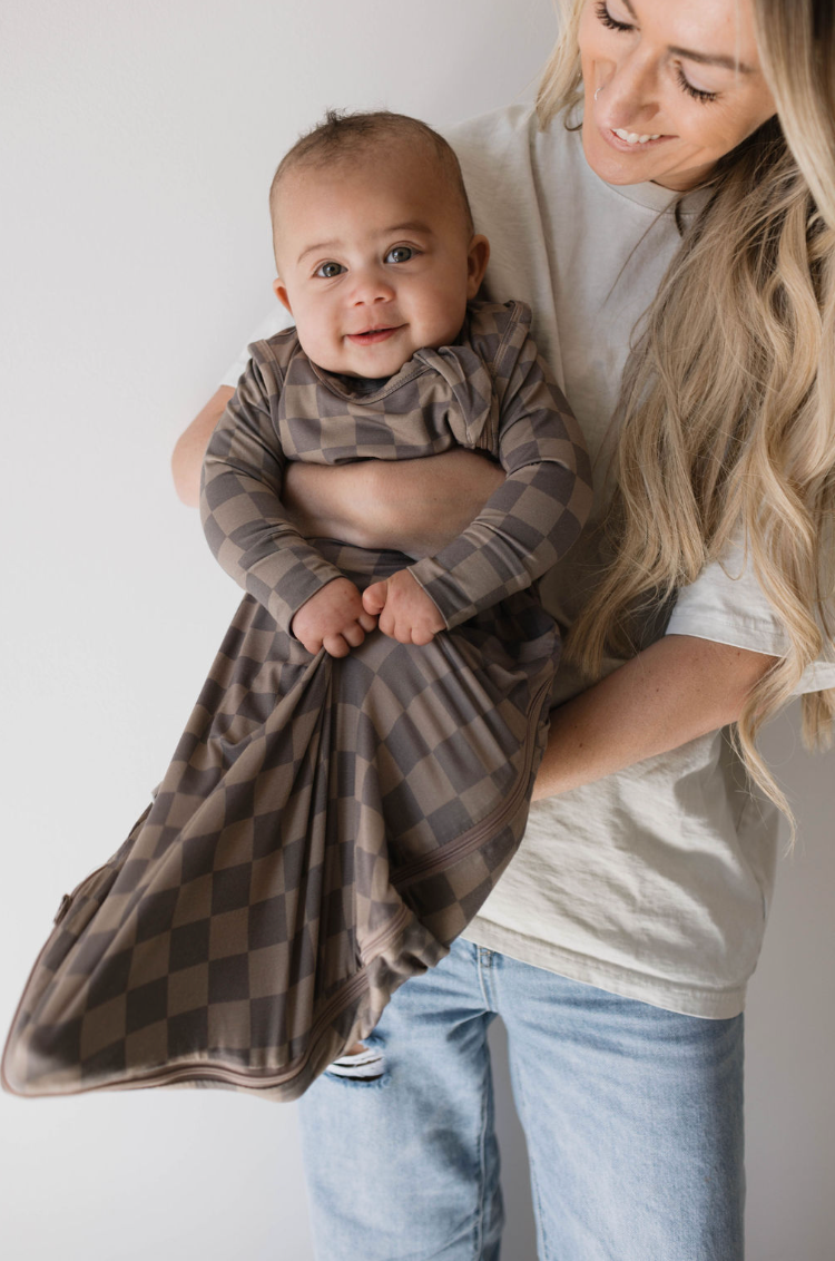 Forever French Bamboo Sleep Sack - Faded Brown Checkerboard - Atara & Co