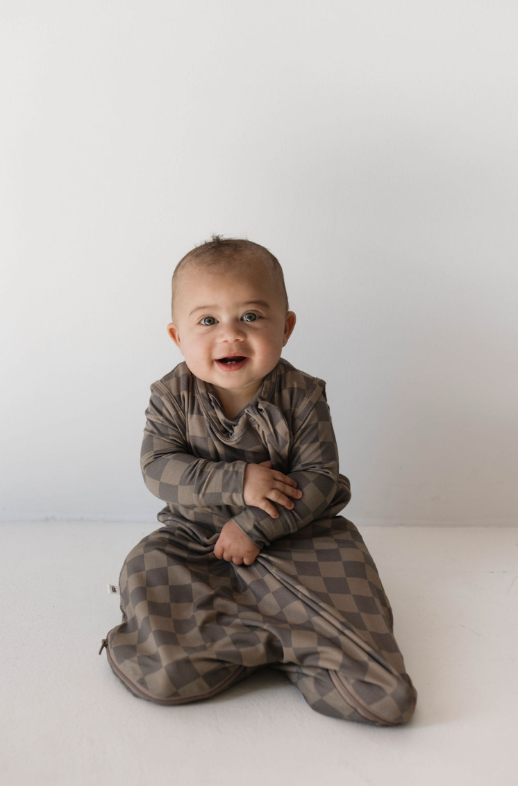 Forever French Bamboo Sleep Sack - Faded Brown Checkerboard - Atara & Co