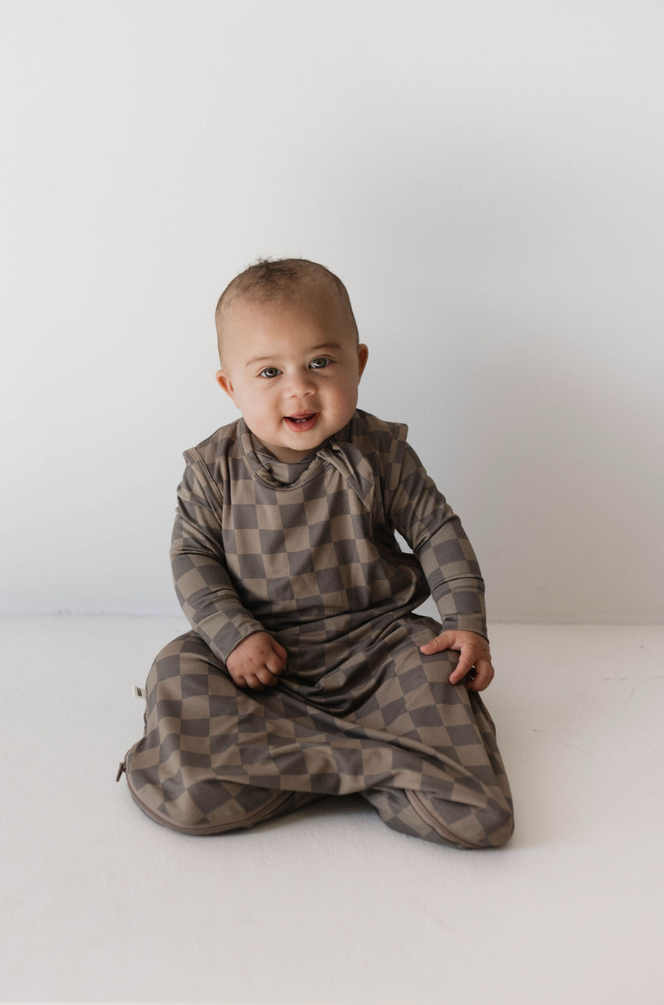 Forever French Bamboo Sleep Sack - Faded Brown Checkerboard - Atara & Co