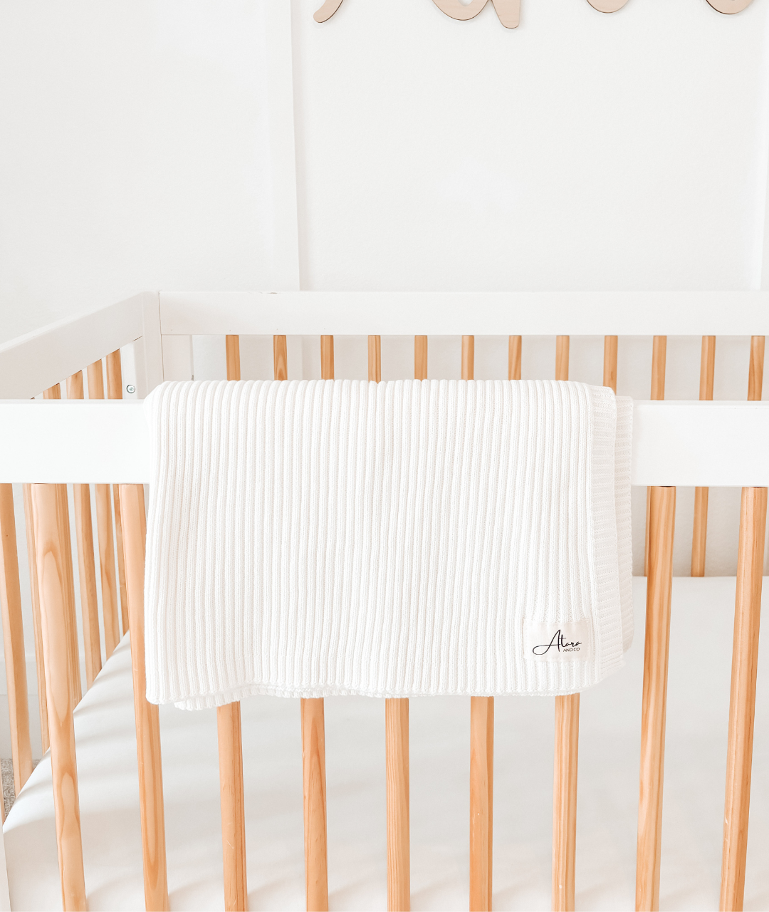 Ribbed Knit Baby Blanket - White - Atara & Co