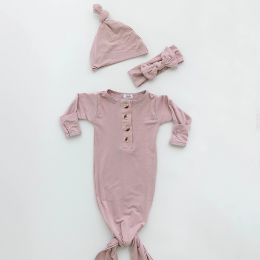 Stroller Society Knotted Gown Set - Dusty Pink - Atara & Co