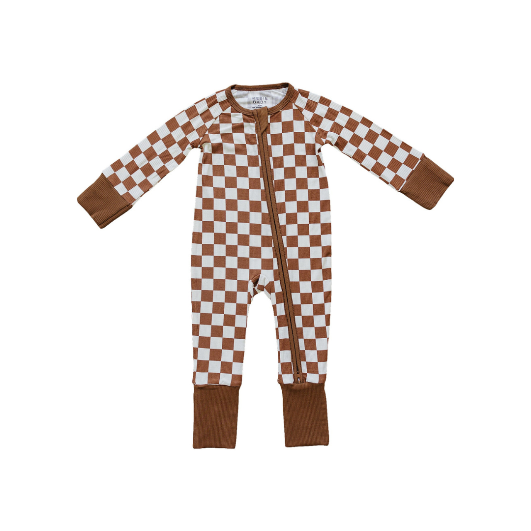 Mebie Baby Ribbed Romper - Rust Checkered - Atara & Co