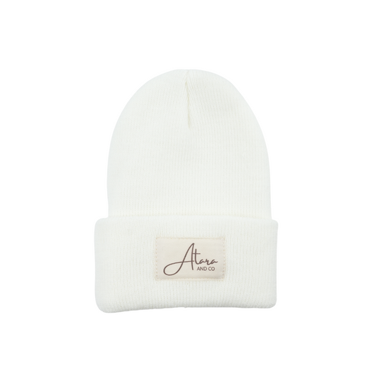 Soft Knitted Cuff Newborn Beanie - White