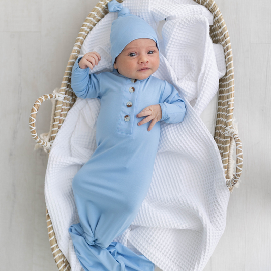 Stroller Society Knotted Gown Set - Baby Blue - Atara & Co