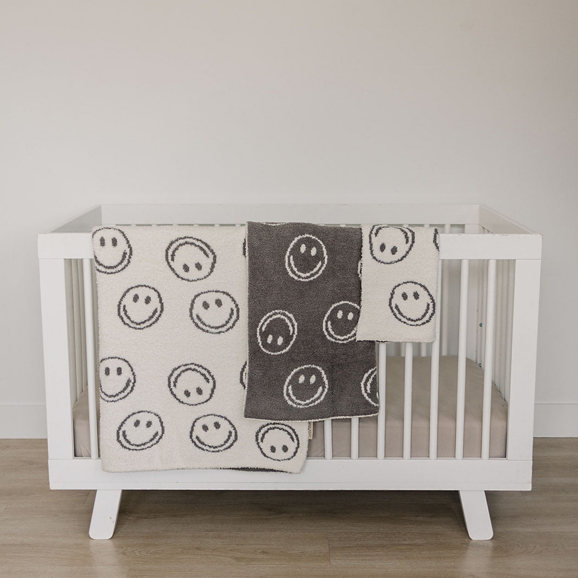 Mebie Baby Plush Blanket - Charcoal Smiley - Atara & Co