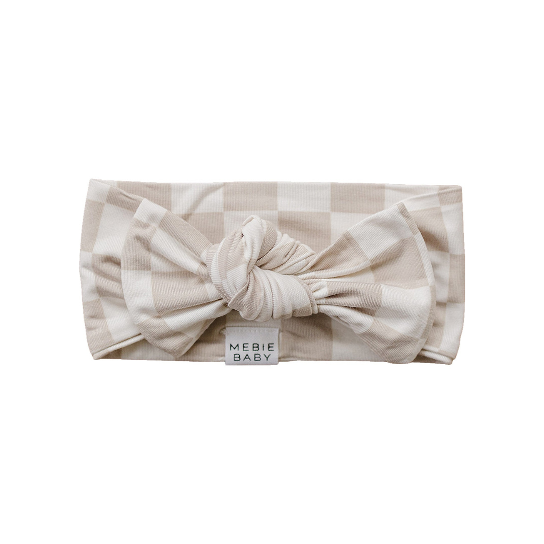 Mebie Baby Bamboo Head Wrap - Taupe Checkered - Atara & Co