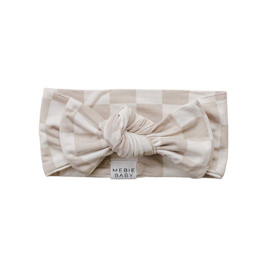 Mebie Baby Bamboo Head Wrap - Taupe Checkered - Atara & Co