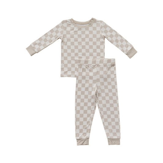 Mebie Baby Bamboo Cozy Set - Taupe Checkered - Atara & Co